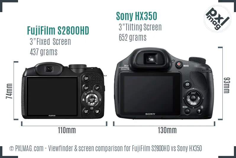FujiFilm S2800HD vs Sony HX350 Screen and Viewfinder comparison