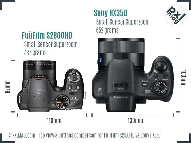 FujiFilm S2800HD vs Sony HX350 top view buttons comparison