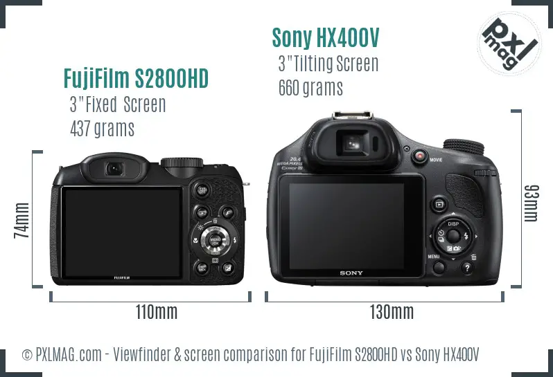 FujiFilm S2800HD vs Sony HX400V Screen and Viewfinder comparison