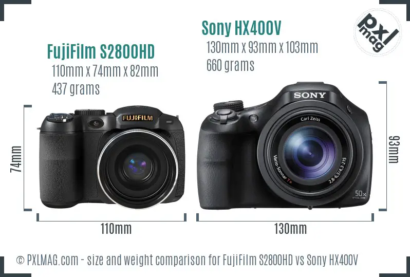FujiFilm S2800HD vs Sony HX400V size comparison