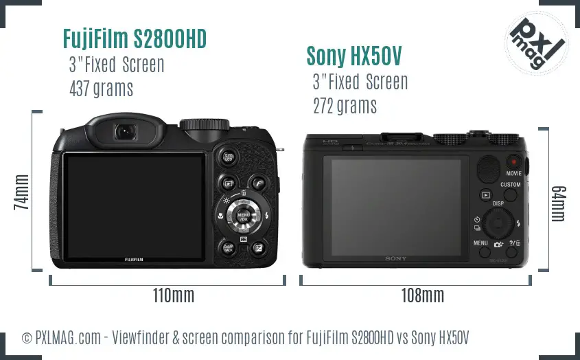 FujiFilm S2800HD vs Sony HX50V Screen and Viewfinder comparison