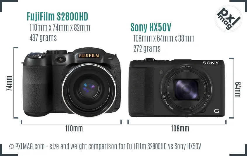 FujiFilm S2800HD vs Sony HX50V size comparison