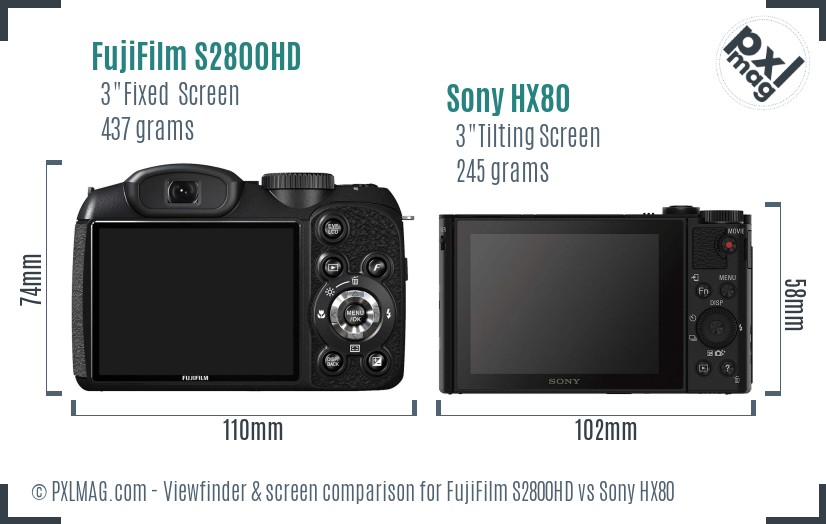 FujiFilm S2800HD vs Sony HX80 Screen and Viewfinder comparison