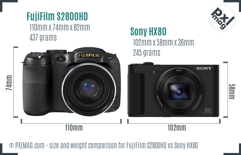 FujiFilm S2800HD vs Sony HX80 size comparison FujiFilm S2800HD vs Sony HX80 size comparison