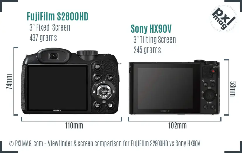 FujiFilm S2800HD vs Sony HX90V Screen and Viewfinder comparison