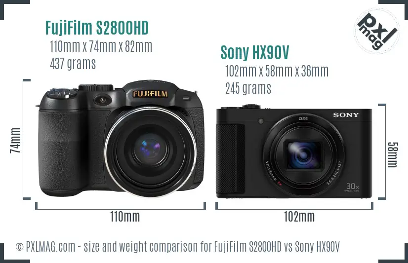 FujiFilm S2800HD vs Sony HX90V size comparison