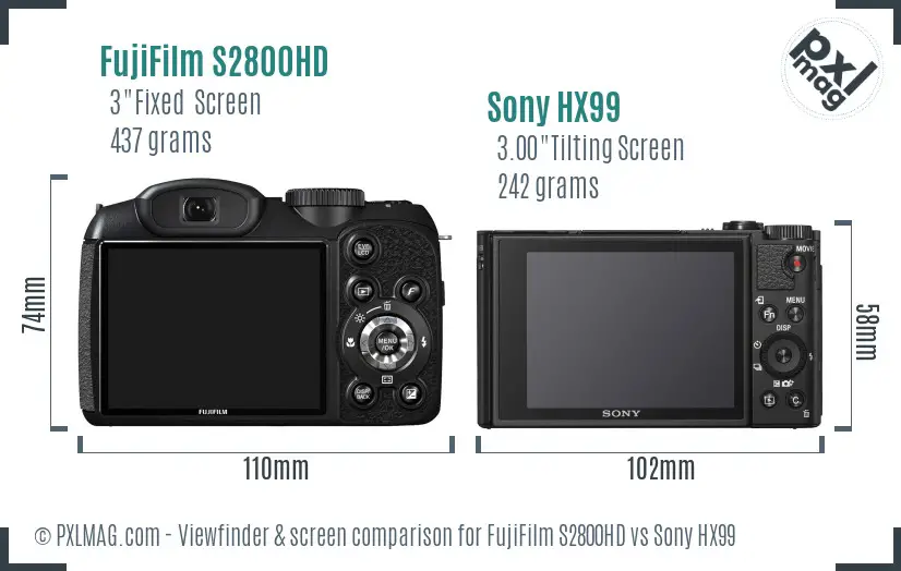 FujiFilm S2800HD vs Sony HX99 Screen and Viewfinder comparison