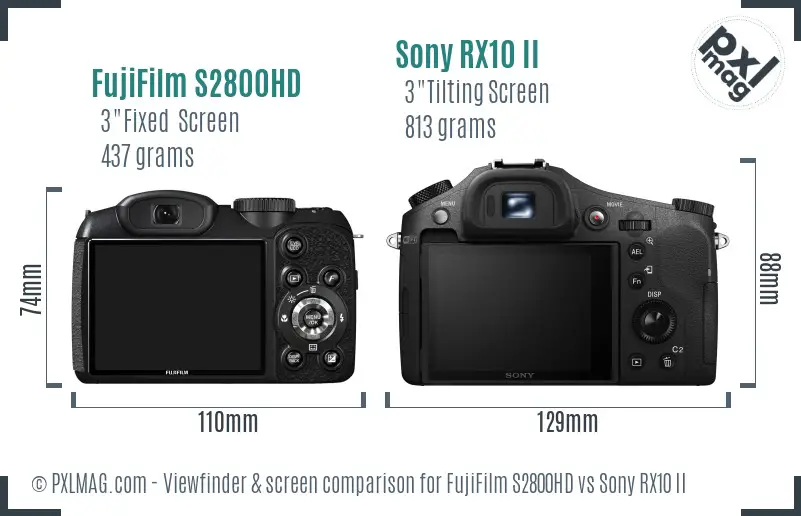 FujiFilm S2800HD vs Sony RX10 II Screen and Viewfinder comparison