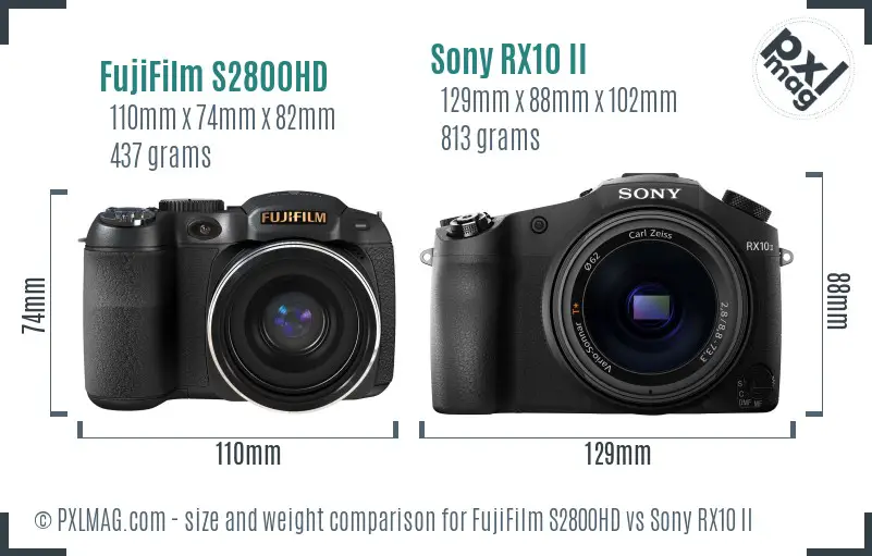 FujiFilm S2800HD vs Sony RX10 II size comparison