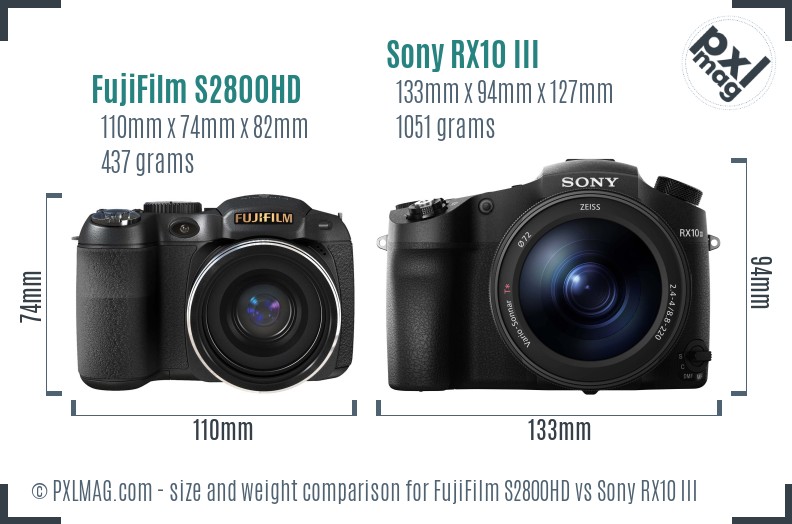 FujiFilm S2800HD vs Sony RX10 III size comparison FujiFilm S2800HD vs Sony RX10 III size comparison