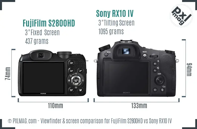FujiFilm S2800HD vs Sony RX10 IV Screen and Viewfinder comparison