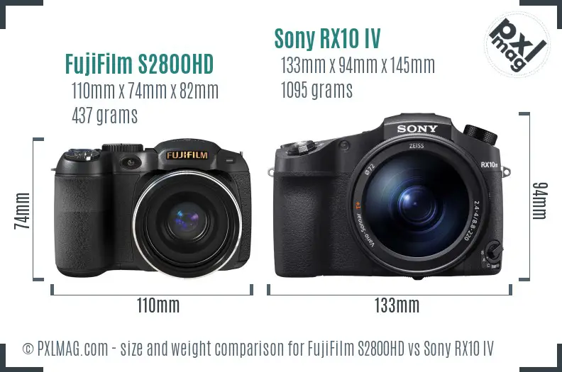 FujiFilm S2800HD vs Sony RX10 IV size comparison