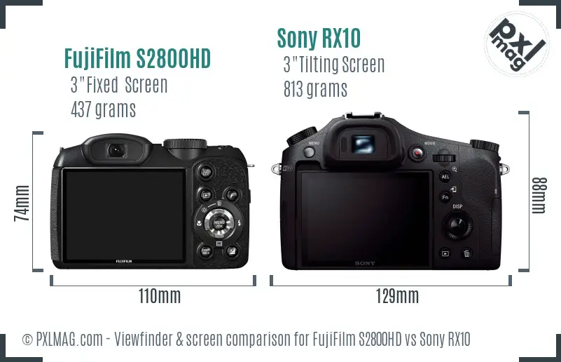 FujiFilm S2800HD vs Sony RX10 Screen and Viewfinder comparison