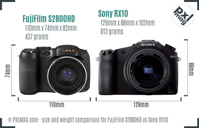 FujiFilm S2800HD vs Sony RX10 size comparison