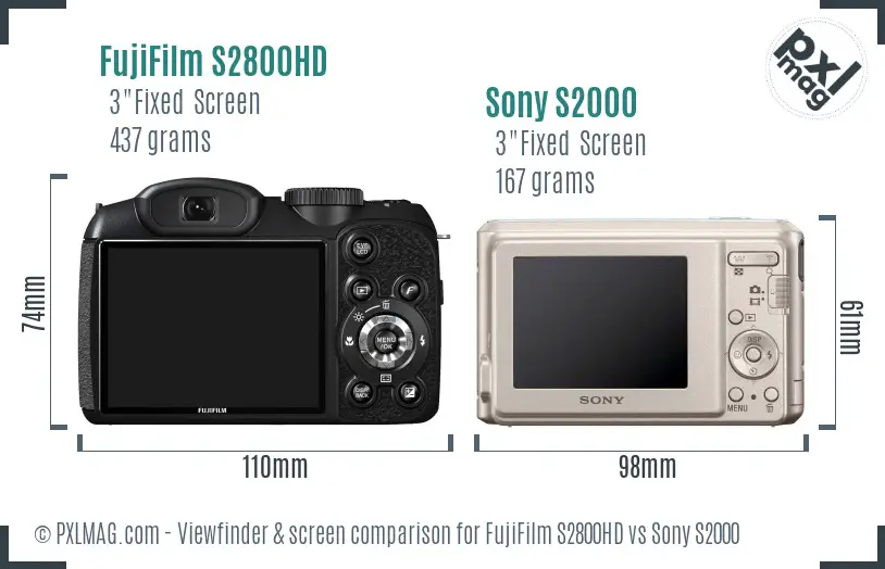 FujiFilm S2800HD vs Sony S2000 Screen and Viewfinder comparison