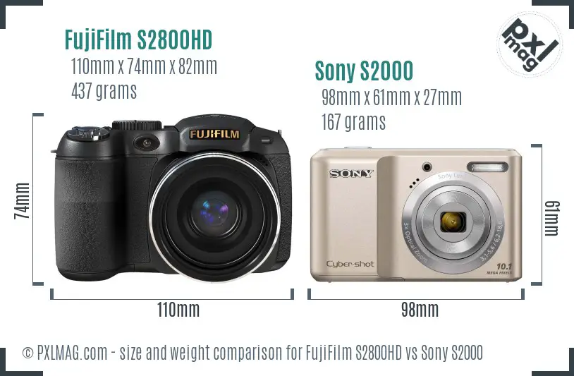 FujiFilm S2800HD vs Sony S2000 size comparison