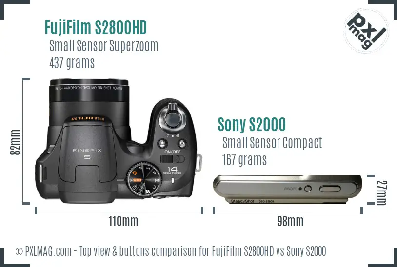 FujiFilm S2800HD vs Sony S2000 top view buttons comparison