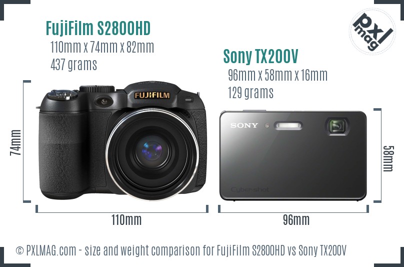 FujiFilm S2800HD vs Sony TX200V size comparison