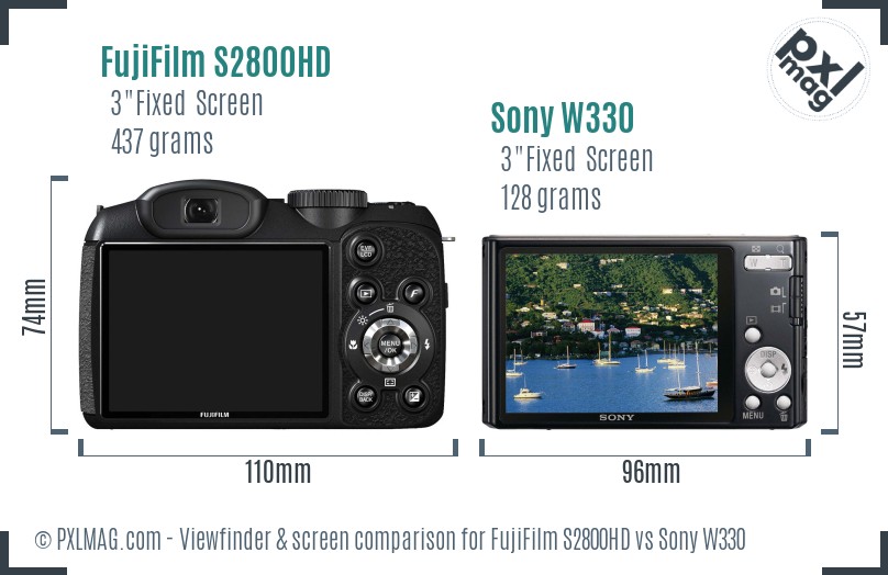 FujiFilm S2800HD vs Sony W330 Screen and Viewfinder comparison