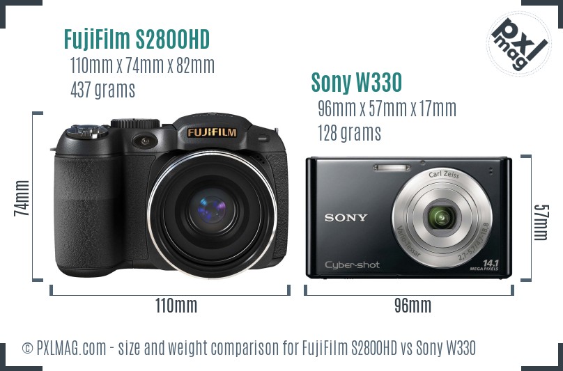 FujiFilm S2800HD vs Sony W330 size comparison