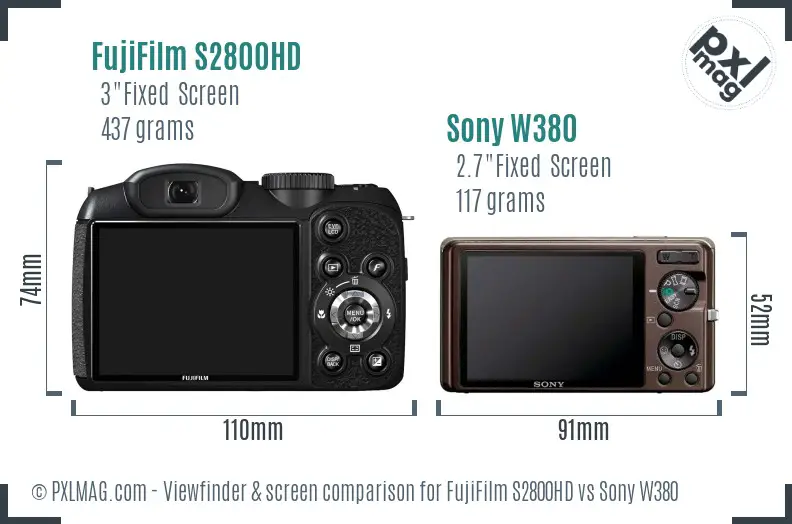 FujiFilm S2800HD vs Sony W380 Screen and Viewfinder comparison FujiFilm S2800HD vs Sony W380 Screen and Viewfinder comparison
