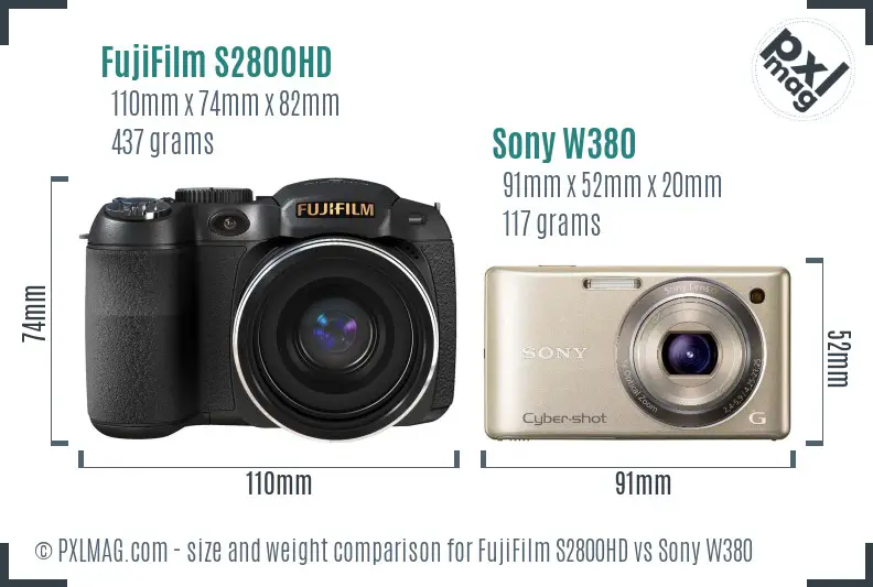 FujiFilm S2800HD vs Sony W380 size comparison FujiFilm S2800HD vs Sony W380 size comparison