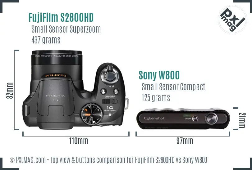 FujiFilm S2800HD vs Sony W800 top view buttons comparison FujiFilm S2800HD vs Sony W800 top view buttons comparison