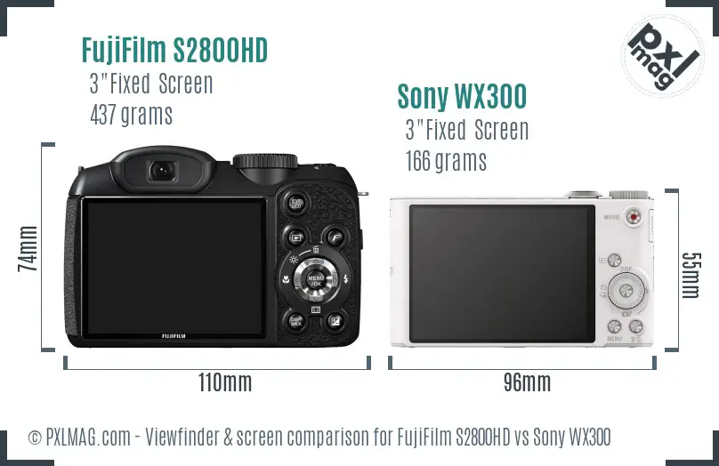 FujiFilm S2800HD vs Sony WX300 Screen and Viewfinder comparison FujiFilm S2800HD vs Sony WX300 Screen and Viewfinder comparison