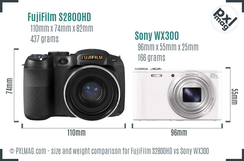 FujiFilm S2800HD vs Sony WX300 size comparison FujiFilm S2800HD vs Sony WX300 size comparison