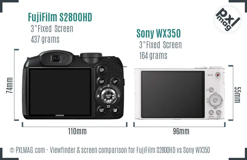 FujiFilm S2800HD vs Sony WX350 Screen and Viewfinder comparison FujiFilm S2800HD vs Sony WX350 Screen and Viewfinder comparison