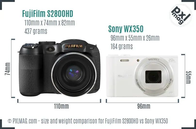 FujiFilm S2800HD vs Sony WX350 size comparison FujiFilm S2800HD vs Sony WX350 size comparison