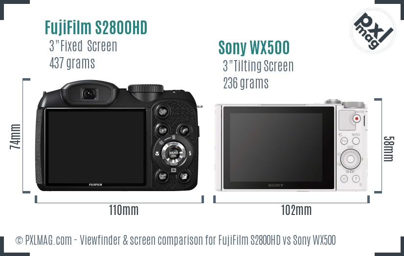 FujiFilm S2800HD vs Sony WX500 Screen and Viewfinder comparison