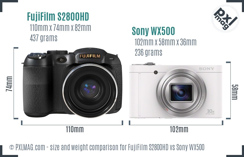 FujiFilm S2800HD vs Sony WX500 size comparison FujiFilm S2800HD vs Sony WX500 size comparison