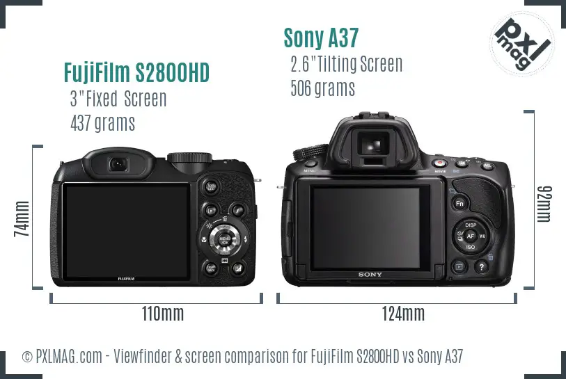 FujiFilm S2800HD vs Sony A37 Screen and Viewfinder comparison