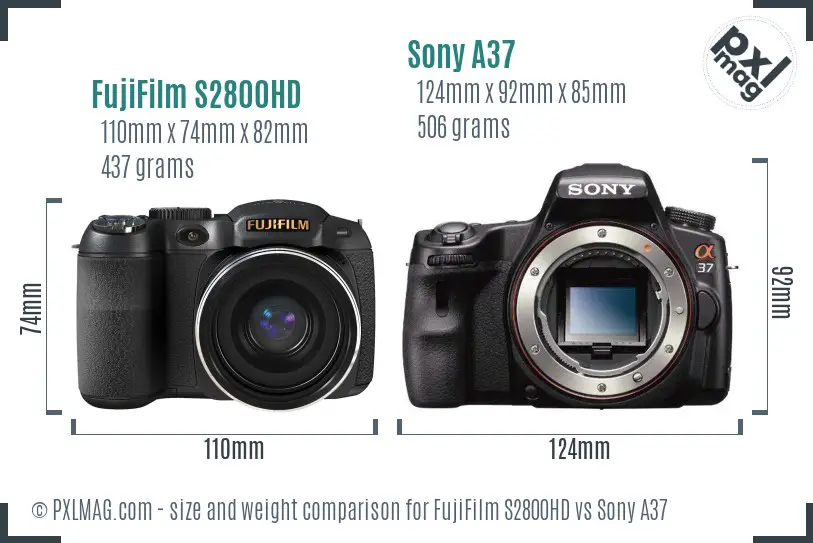 FujiFilm S2800HD vs Sony A37 size comparison