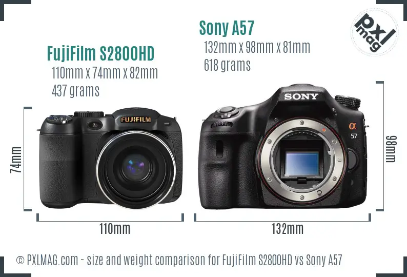 FujiFilm S2800HD vs Sony A57 size comparison FujiFilm S2800HD vs Sony A57 size comparison