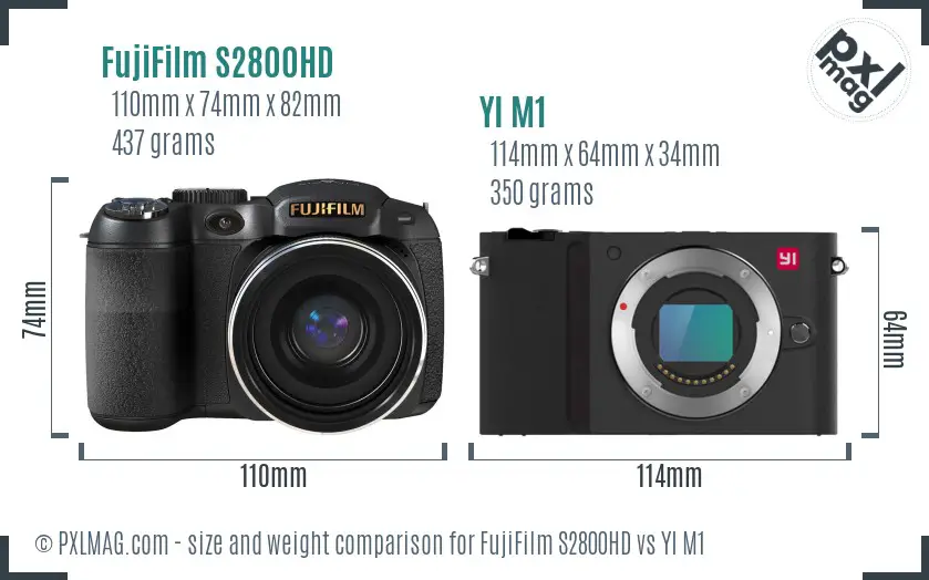 FujiFilm S2800HD vs YI M1 size comparison