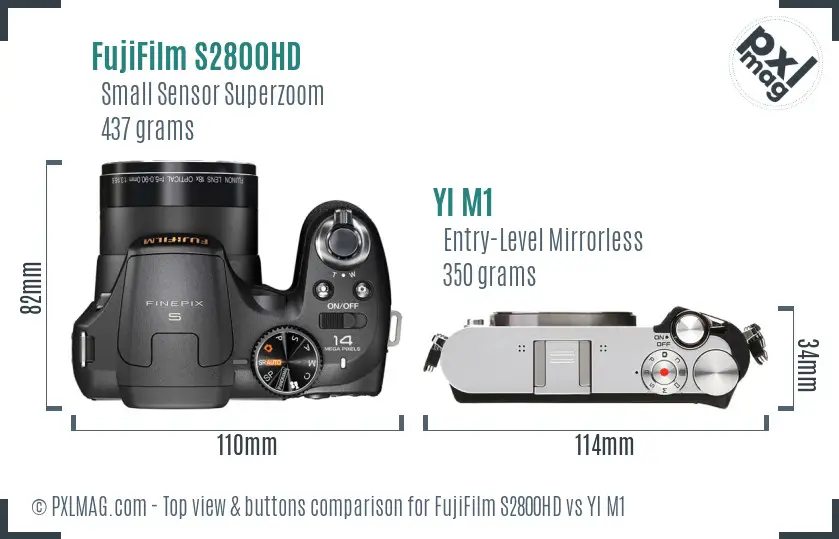 FujiFilm S2800HD vs YI M1 top view buttons comparison