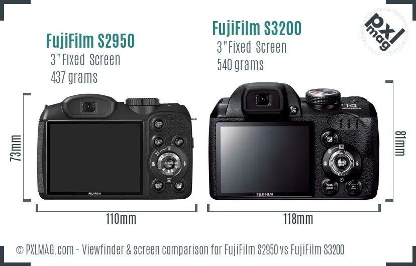 FujiFilm S2950 vs FujiFilm S3200 Screen and Viewfinder comparison