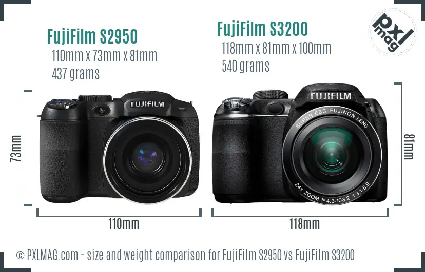 FujiFilm S2950 vs FujiFilm S3200 size comparison