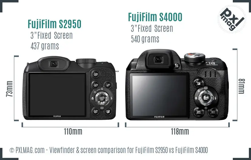 FujiFilm S2950 vs FujiFilm S4000 Screen and Viewfinder comparison
