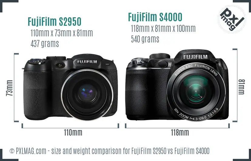 FujiFilm S2950 vs FujiFilm S4000 size comparison