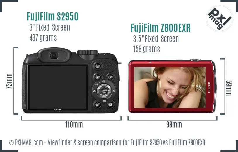 FujiFilm S2950 vs FujiFilm Z800EXR Screen and Viewfinder comparison