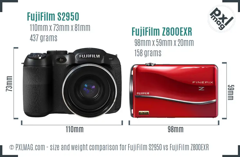 FujiFilm S2950 vs FujiFilm Z800EXR size comparison