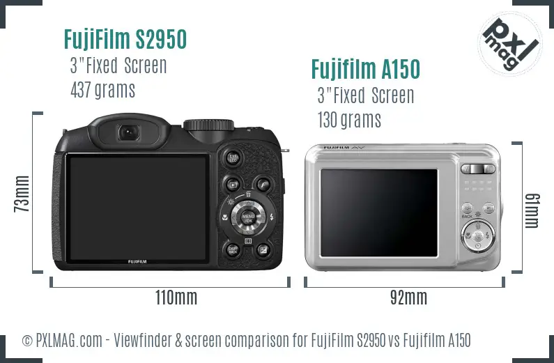 FujiFilm S2950 vs Fujifilm A150 Screen and Viewfinder comparison