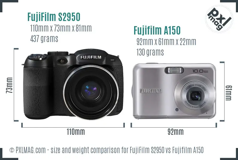 FujiFilm S2950 vs Fujifilm A150 size comparison