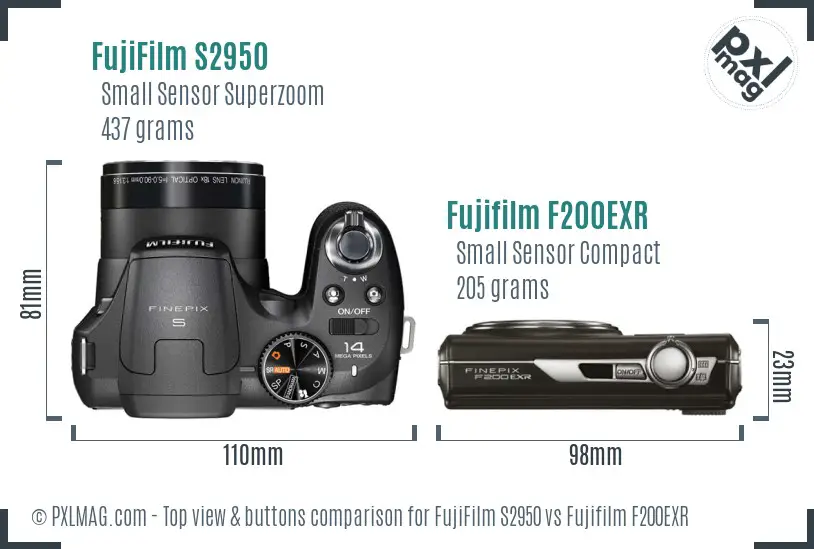 FujiFilm S2950 vs Fujifilm F200EXR top view buttons comparison FujiFilm S2950 vs Fujifilm F200EXR top view buttons comparison