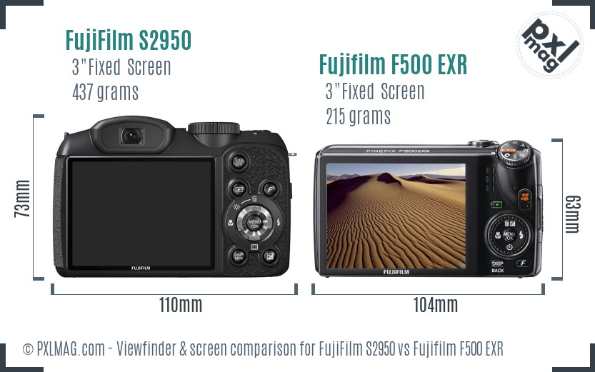 FujiFilm S2950 vs Fujifilm F500 EXR Screen and Viewfinder comparison