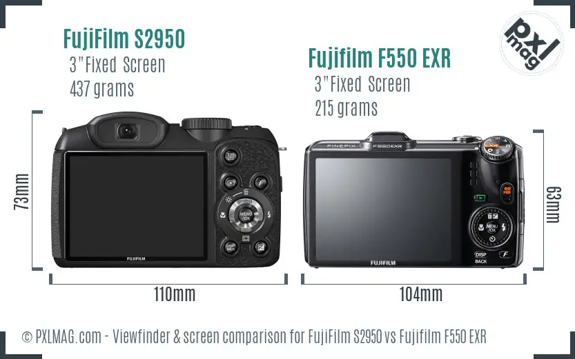 FujiFilm S2950 vs Fujifilm F550 EXR Screen and Viewfinder comparison