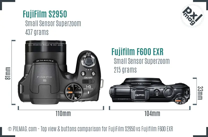 FujiFilm S2950 vs Fujifilm F600 EXR top view buttons comparison